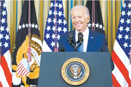  ?? AP-Yonhap ?? U.S. President Joe Biden speaks during a press conference a day after the U.S. midterm elections, from the State Dining Room of the White House in Washington, D.C., Wednesday.