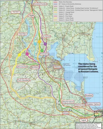  ??  ?? The routes being considered for the proposed Oylegate to Rosslare scheme.