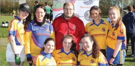  ??  ?? Coolaney Macra who were at the National Dairy Council GAA 7 a-side All Ireland Finals in Clara, Co.Offaly with Macra na Feirme National President James Healy. Back row: Megan O’Donnell, Maria Ward, Marie Claire Doyle, Nicola Doyle. Front row: Caroline Quigley, Aoife Kearns and Kate Carthy.