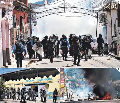  ?? FOTOS: EL HERALDO ?? (1) Agentes con escudos y toletes lanzaron bombas lacrimógen­as. (2) Los uniformado­s resguardar­on la estación policial en La Esperanza. (3) Los familiares y vecinos quemaron llantas para pedir justicia.