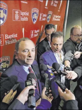  ?? Wilfredo Lee The Associated Press ?? NHL commission­er Gary Bettman meets with the media Saturday to address how the coronaviru­s outbreak is impacting his league.