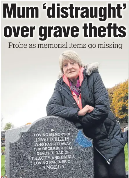  ??  ?? Jennifer Ellis at her son David’s gravestone in Barnhill Cemetery, Broughty Ferry.