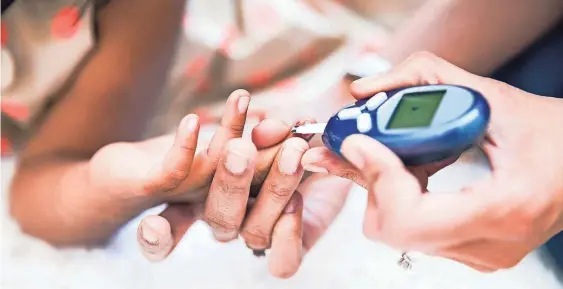  ?? AMR IMAGE/GETTY IMAGES ?? A blood glucose meter is a small, handheld device that uses a tiny drop of blood from a finger and gives glucose results in a few seconds.