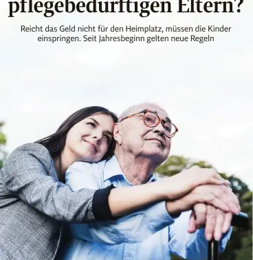  ??  ?? Kinder pflegebedü­rftiger Eltern sind nur noch unterhalts­pflichtig, wenn sie mehr als 100.000 Euro im Jahr verdienen.