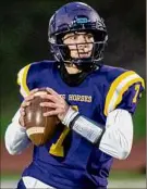  ?? James Franco / Special to the TU ?? Troy senior quarterbac­k Alex Wolfe threw for three touchdowns and ran for two more in a 50-3 victory over Burnt Hills in the Class A final.