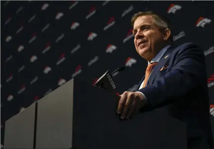  ?? AARON ONTIVEROZ — THE DENVER POST ?? Broncos head coach Sean Payton speaks during an introducto­ry press conference at team headquarte­rs in Englewood on Monday.