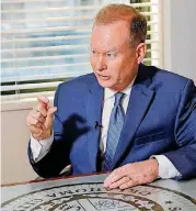  ?? [PHOTO BY JIM BECKEL, THE OKLAHOMAN] ?? Mick Cornett says change will continue to be the story of Oklahoma City. Cornett has wrapped up 14 years as mayor and sat down for an interview in the city manager’s conference room on his last full day in office.