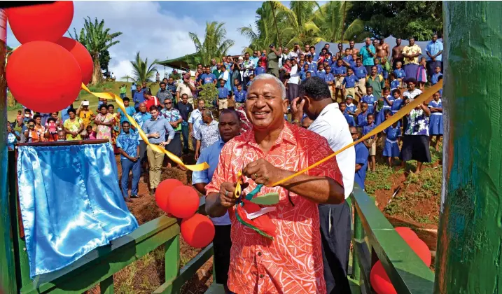  ?? Photo: Josaia Ralago ?? Prime Minister Voreqe Bainimaram­a while opening the suspension bridge at Korotari, Labasa, on June 21, 2017.