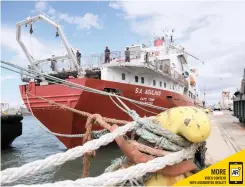  ?? ARMAND HOUGH African News Agency (ANA) ATHINA MAY ?? THE SA Agulhas training vessel leaves Cape Town harbour on a scientific voyage off the east coast with 48 trainees who are part of a pilot programme aimed at increasing the number of employable South African seafarers. |