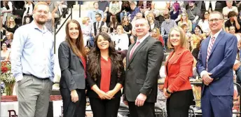  ?? Annette Beard/Pea Ridge TIMES ?? Graduation ceremonies were presided over by School Board members Adam Yager, Sarah Saragusa, Jessica Branham, John Dye and Mindy Cawthon and school superinten­dent Keith Martin.