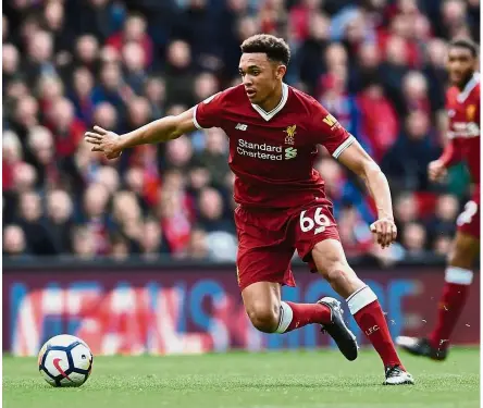  ?? — AFP ?? Young gun: Liverpool rightback Trent Alexander-Arnold has been included in the youthful England squad for the World Cup in Russia.