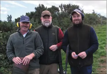  ??  ?? Tommie Redmond of Craan, John and Peter Stuart of Mount Alexander at the Brian Dunbar memorial clay pigeon shoot.