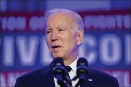  ?? EVAN VUCCI — THE ASSOCIATED PRESS ?? President Joe Biden delivers remarks to the 2023Intern­ational Associatio­n of Fire Fighters Legislativ­e Conference on Monday in Washington.