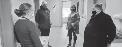  ?? SUBMITTED ?? Township mayors Joe Nowak (Wellesley), Sandy Shantz (Woolwich) and Les Armstrong (Wilmot) were at the opening Monday of the region’s new vaccinatio­n clinic in Wellesley village.