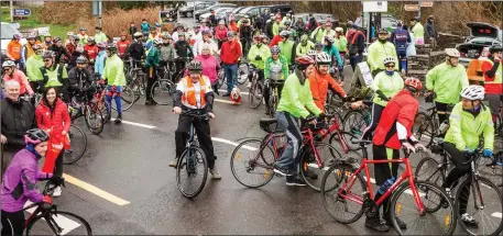  ?? Photos Michael Donnelly ?? Cyclists ready for the off at the annual Caherdanie­l Valentines Ride charity cycle which took place at the weekend.