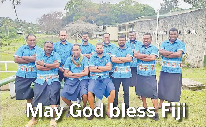  ?? Picture: SUPPLIED ?? Ratu Sukuna Memorial School staff members in their Fiji Day bula wear as they celebrate Fiji Day.