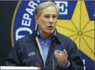  ?? (AP/The Monitor/Joel Martinez) ?? Texas Gov. Greg Abbott speaks during a news conference on March 10 in Weslaco, Texas.