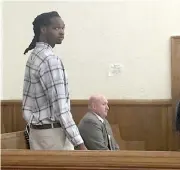  ?? Staff photo by Lynn LaRowe ?? Costello Byrd walks to the defense table following a lunch recess in his trial Tuesday at Miller County Courthouse. Byrd, 23, is accused of sexually assaulting a younger female relative when he was a teen. Testimony is expected to continue this morning.