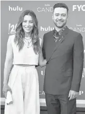  ?? JORDAN STRAUSS/INVISION ?? Jessica Biel and her husband, Justin Timberlake, arrive May 9 at the LA premiere of“Candy.”