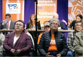  ?? The Canadian Press ?? Survivors of a residentia­l school that housed Metis children in Saskatchew­an attend a media event in Whitecap, Sask., Tuesday.