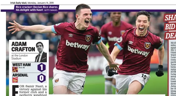  ?? GETTY IMAGES ?? Rice cracker: Declan Rice shares his delight with Nasri
