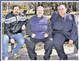  ??  ?? LANE VIOLATION: Former Bowlmor-AMF managers (l-r) Adam Csernay, Michael Serigano and Miguel Martinez are suing for age discrimina­tion, saying the bowling-alley chain axed them for not fitting in with the company’s bid to renovate old lanes into hip,...