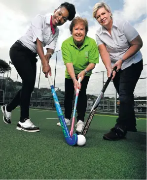  ?? ?? Getting the ball rolling for this year’s SPAR KZN girls schools’ hockey challenge are (from left) Nozipho Mkhize (SPAR KZN’s advertisin­g and sponsorshi­p manager), Les Galloway (director of school girl sport and the tournament director) and Claire Hogg (SPAR KZN’s sponsorshi­ps controller). Photo: Val Adamson