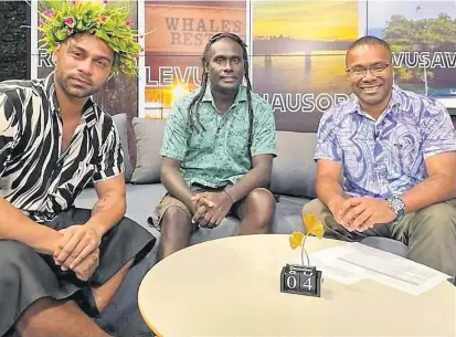  ?? Picture: SUPPLIED ?? Glenville Lord (left) Calvin Rore (middle) and Tevita Nawadra (right) after a Fiji One Breakfast show last year.