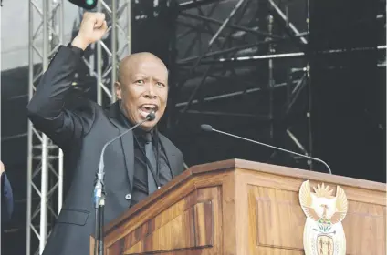  ?? Picture: GCIS ?? WE SEE YOU ... EFF leader Julius Malema speaks at the funeral service of Winnie Madikizela-Mandela at the Orlando Stadium in Soweto on Saturday.