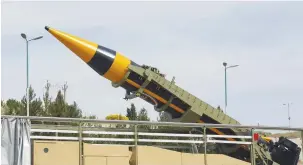  ?? (West Asia News Agency) ?? IRAN UNVEILS its new surface-to-surface ballistic missile, the Khaibar, with a reputed range of 2,000 km, in Tehran on May 25.