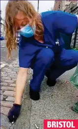  ??  ?? ShShocking:ki Infectious I f ti disease nurse Alice collects canisters from outside her home after 1,000 ravers flocked to a street party BRISTOL