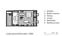  ??  ?? 1 Kitchen 2 Butler’s pantry 3 Dining
4 Living 5 Bathroom 6 Barbecue area