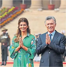  ?? (TÉLAM) ?? Ceremonia. Juliana Awada y Mauricio Macri ayer, en una de sus actividade­s oficiales en su visita a la India.