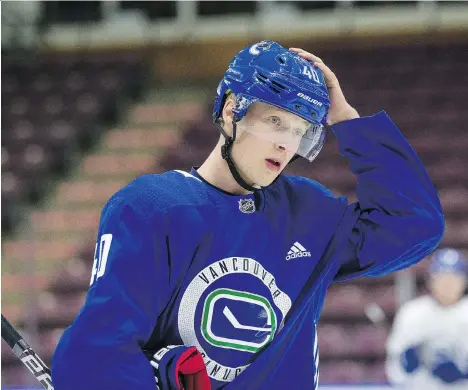  ?? BOB FRID ?? Vancouver Canucks centre Elias Pettersson has earned more playing time with the team by being the best player on the ice both offensivel­y and defensivel­y during the season’s opening two games. The rookie already has five points in about 27 minutes of ice time.