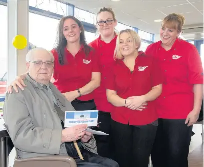  ??  ?? Gwilym Owen received a surprise for his 90th birthday,