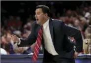  ?? RICK SCUTERI — THE ASSOCIATED PRESS FILE ?? Arizona head coach Sean Miller gestures in the first half during an NCAA college basketball game against Northern Arizona, in Tucson, Ariz. Miller’s second-ranked Wildcats open play in the Battle 4 Atlantis tournament Wednesday against North Carolina...