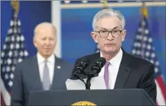  ?? SUSAN WALSH THE ASSOCIATED PRESS ?? Federal Reserve Chairman Jerome Powell address the media Monday after President Joe Biden announced Powell’s nomination for a second four-year term as chairman. Biden also nominated Lael Brainard as vice chair, the No. 2 slot at the Federal Reserve.