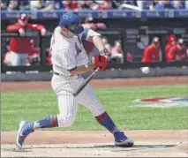  ?? Michael Heiman / Getty images ?? Pete Alonso reached first base on an error in the first inning, one of the few chances the mets had to score against the nationals. Stephen Strasburg and four relievers shut out new York 4-0 on thursday in the home opener at Citi field.