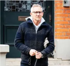  ?? — AFP photo ?? Lineker, former England footballer turned sports TV presenter for the BBC, is seen leaving his house in London.