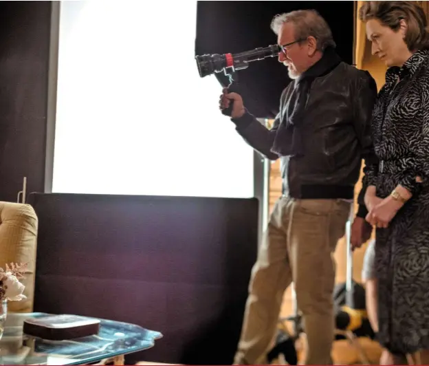  ??  ?? Above: Tom Hanks and Meryl Streep with director Steven Spielberg on the set of The Post.