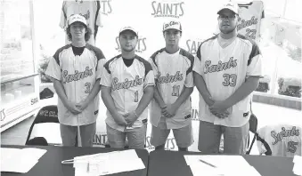  ?? JASON KRYK ?? From left, Patrick Kibble, Curtis Cunningham, Carson Burke and Mitchell Prsa signed on Wednesday to play baseball for St. Clair College. The signings come as the team will lose 18 out of 24 players.