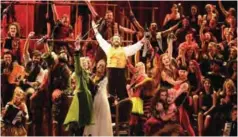  ??  ?? Josh Groban and the cast of "Natasha, Pierre and the Great Comet of 1812" perform at the 71st annual Tony Awards.