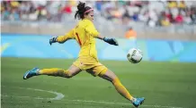  ?? SAVIO/THE CANADIAN PRESS/FILES EUGENIO ?? Stephanie Labbe says the league’s decision to deny her a chance to play for Calgary Foothills FC because of her gender is disappoint­ing.