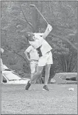  ?? Calhoun golf ?? Calhoun senior Beau Black hits one off the tee at this week’s Sectional tournament in Commerce. Black shot a record 4-under par 67 to win the Sectional with one of the lowest rounds in the state thus far this spring.