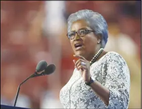  ?? AP PHOTO ?? Former head of the Democratic National Committee Donna Brazile speaks during the second day of the Democratic National Convention in Philadelph­ia. Brazile says she considered replacing Hillary Clinton as the party’s presidenti­al nominee with then-Vice...