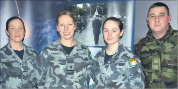  ?? (Pic: John Ahern) ?? Cpl Colin Clancy from Fermoy, with navy personnel at last Thursday night’s careers fair in The Firgrove, l-r: P.O. Kara Foley, Lt. Cdr. Niamh Ni Fhatharta and AB Leah Scott.