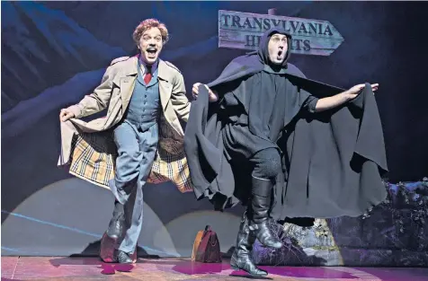  ??  ?? Sensationa­l: Hadley Fraser as Frankenste­in and Ross Noble as Igor