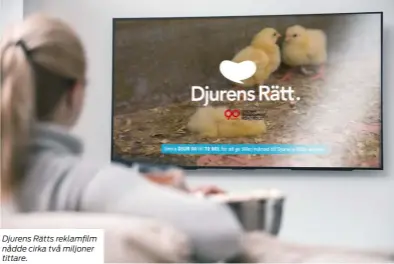  ??  ?? Djurens Rätts reklamfilm nådde cirka två miljoner tittare.