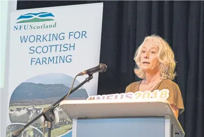  ??  ?? Mags Granger from RSABI speaking at the NFU Scotland autumn conference and council meeting at Birnam