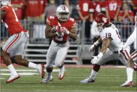 ?? JAY LAPRETE — ASSOCIATED PRESS ?? Ohio State running back J.K. Dobbins run up field against Oklahoma during the first half on Sept. 9 in Columbus.